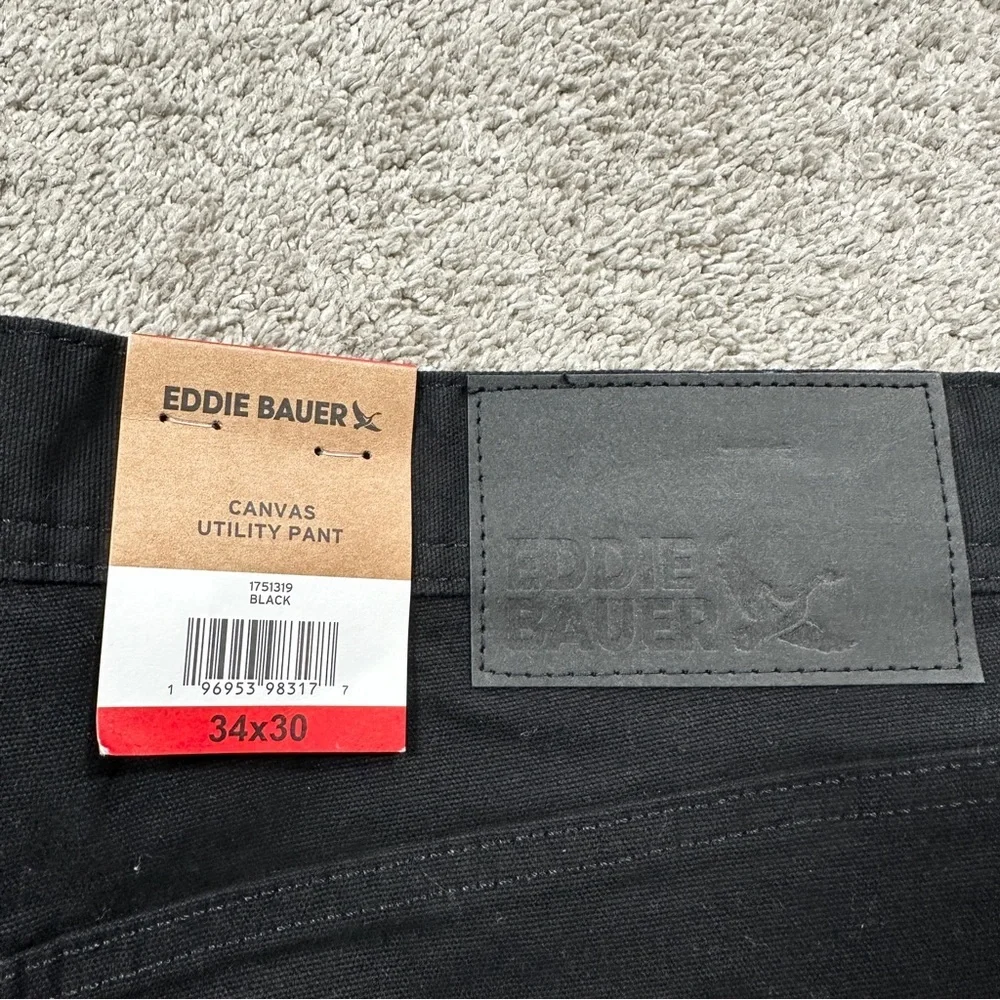 NWOT Eddie Bauer Men’s Canvas Utility Stretch Pants Rugged Workwear Black 34X30
